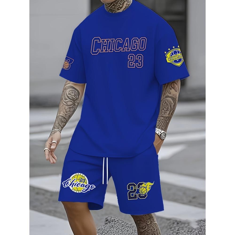 

[Casual Shorts] Summer Casual 3D Digital Print Men s Shorts Set| Trendy Round Neck Short Sleeve Comfortable Vacation Sportswear, PLUS SIZE XL