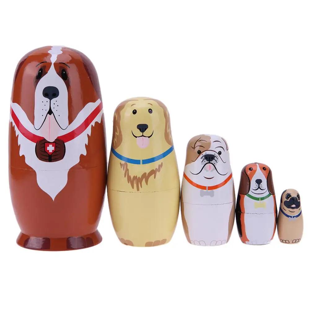 1 Set Wood Russian Nesting Dolls Matryoshka Dolls Babushka Hand Paint Bear Poupee Russe for Kids Gifts Crafted Doll Home Decor