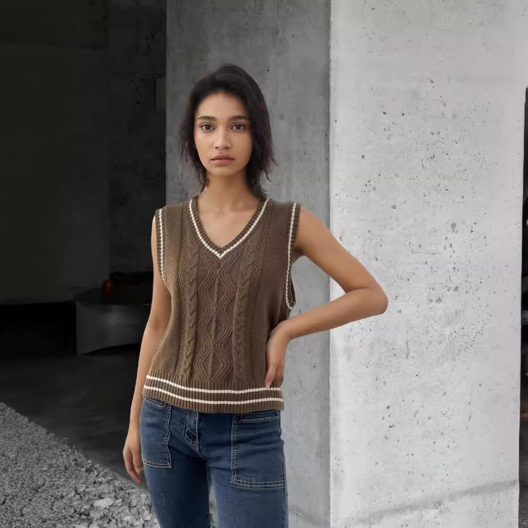 

Женский вязаный свитер, жилет, кардиган без рукавов с V-образным вырезом, свитер, майка, блузка, трикотаж XL