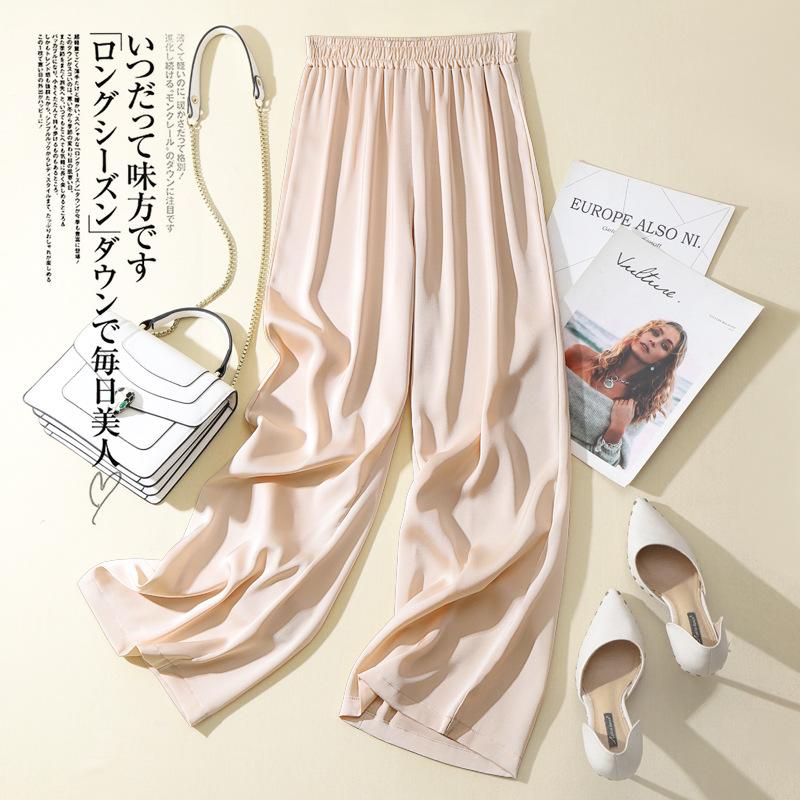 Pantaloni Larghi in Seta di Ghiaccio Donna Estate Vita Elastica Pantaloni Dritti in Raso Monocolore Casual Larghi Pantaloni da Donna in Acetato