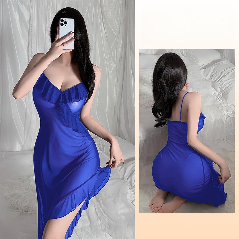 Camisola con volantes de malla en el bajo Sexy con abertura alta Ropa de estar por casa para mujer Se puede usar en el exterior 636 Versátil Coqueta Ropa de dormir Adecuada para salidas Descansar