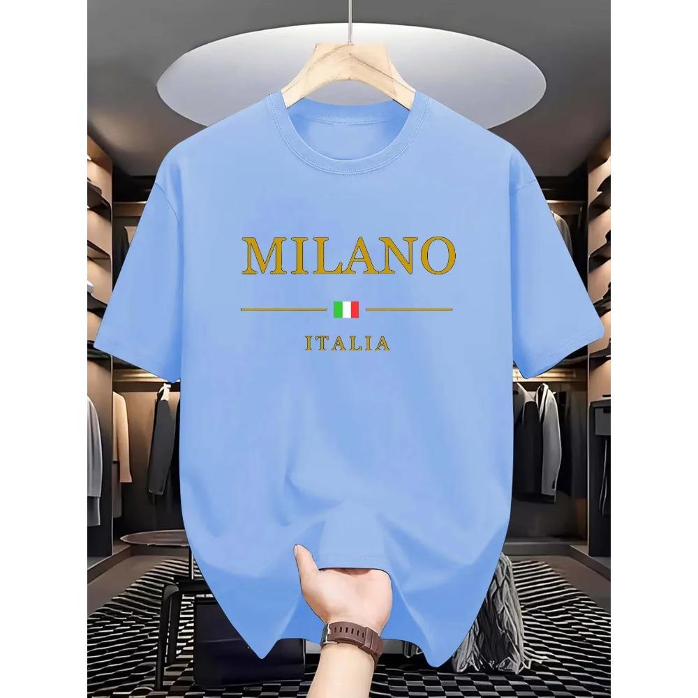 Men's Summer 100 Cotton Fashionable Casual Loose Plus Size MILANO ITALIA Pattern Printed Sports Round Neck Short Sleeved T-shirt