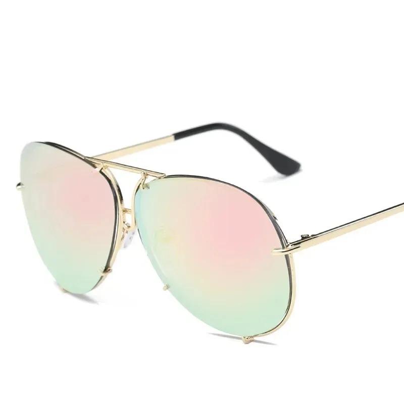 Vintage Rimless Alloy Aviation Pilot Sunglasses for Men Women Brand Gradient Sun Glasses Female Metal Oval Shades Black Brown