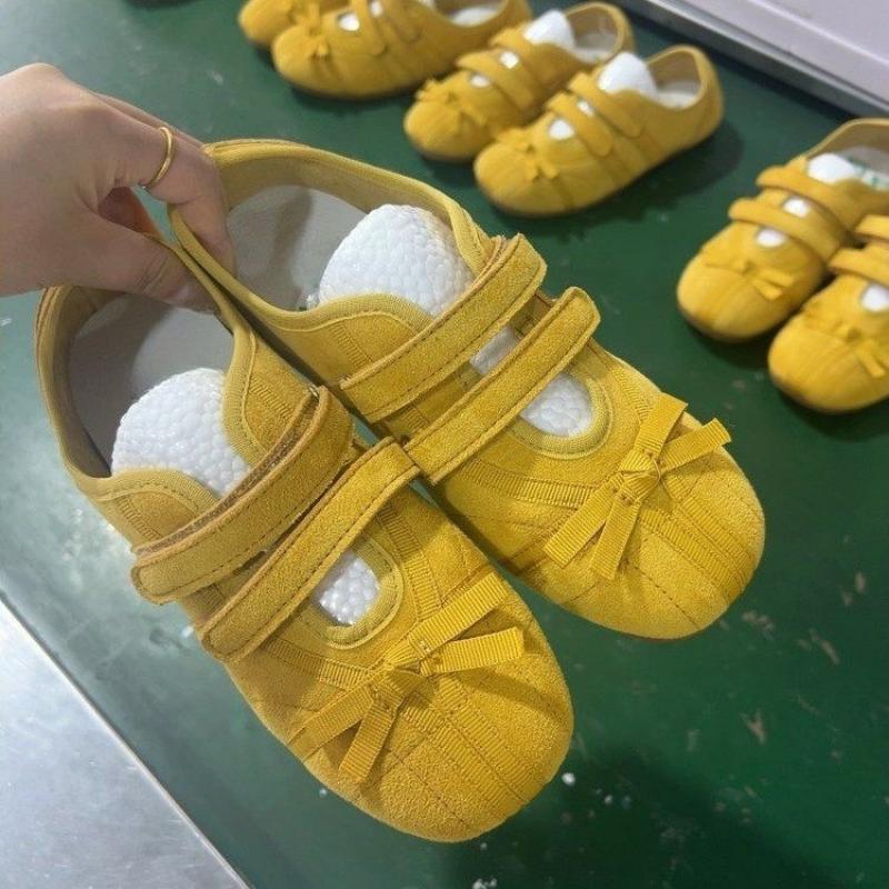 Fashion Flat Single Shoes Summer New Round Head Cow Suede Butterfly Knot Soft Sole Anti-slip Wear-resistant Low-top Shoes