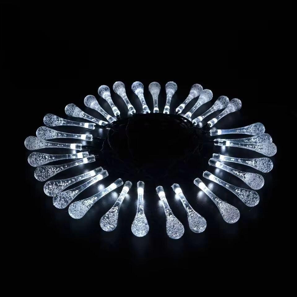 

1 шт. Светодиодные гирлянды в виде капель воды на солнечной батарее, Наружные водонепроницаемые гирлянды, Декоративная лампа для сада, газона, двора, балкона и свадьбы 1PC 5m20LED белый