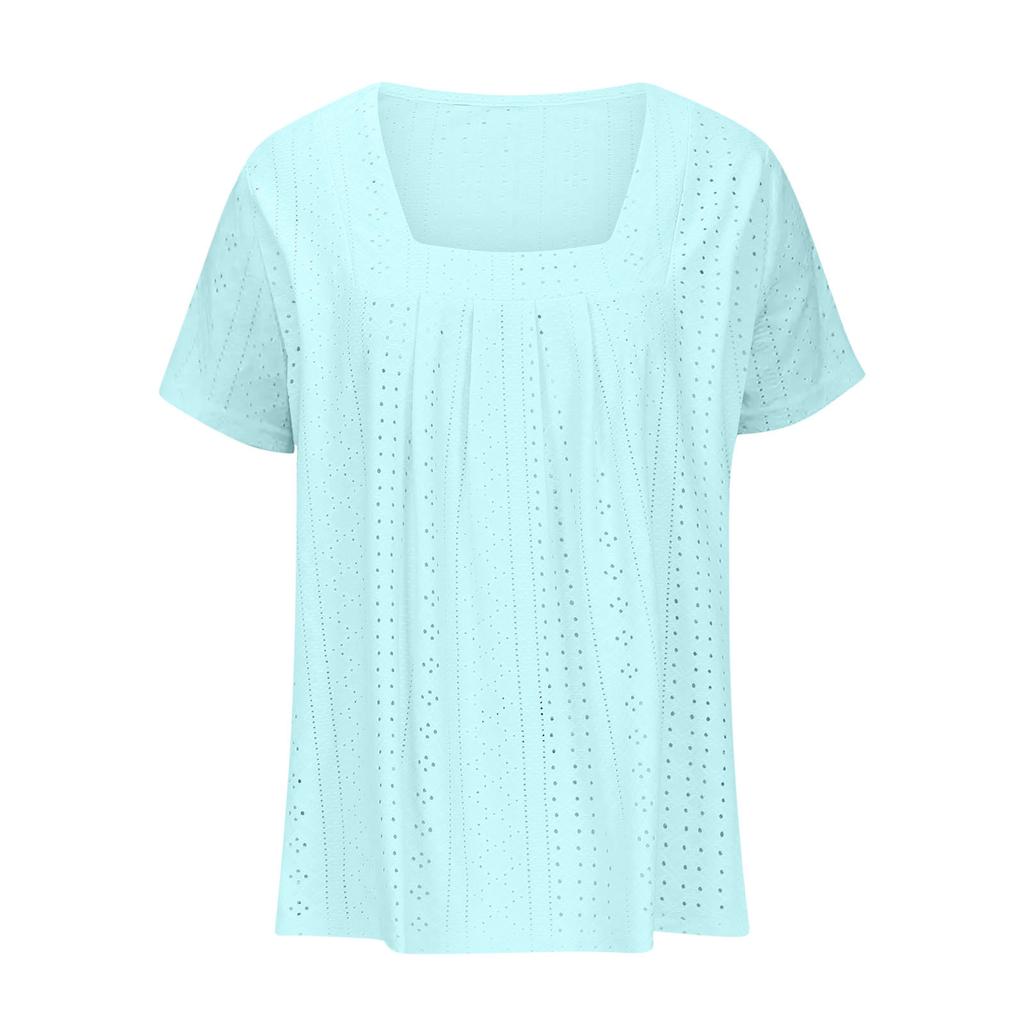 Summer Loose Casual Solid Color Square Neck Short Sleeved Top Versatile Women's T-shirts