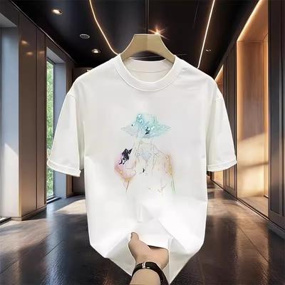 Damen Herren Baumwoll T-Shirt Rundhals Kurzarm Print Freizeit T-Shirts