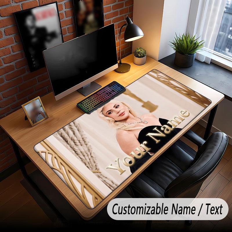 Custom Name Extended Mouse Pad,Lady Gaga Gaming Desk Mat For Home Office Desktop Decor