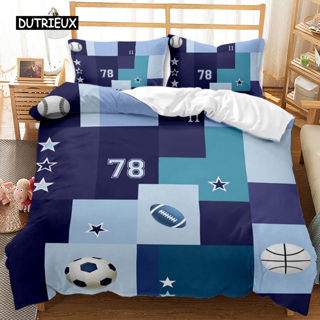 Zestaw Poszwy na Kołdrę z Motywem Piłek Zestaw Pościeli Rozmiar King Koszykówka Futbol Piłka Nożna Baseball Poliestrowa Poszwa na Kołdrę dla Dzieci Nastolatków