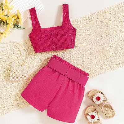 2-6Y Baby Girl Set Kids Summer Pants Set Tank Top Strap+Shorts with Belt Set Children Top