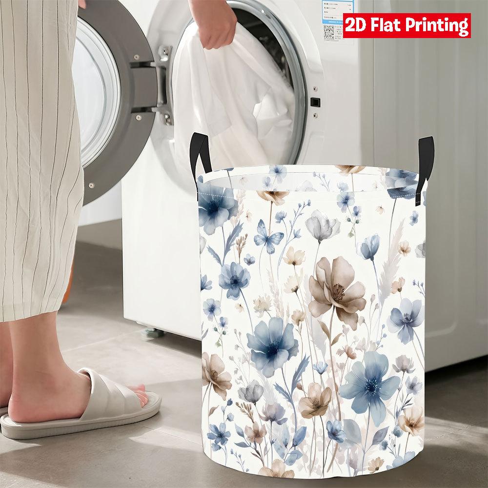 Collapsible Laundry Basket Large Round Waterproof Fabric Hamper Dirty Clothes Storage Bin Toy Organizer with Handles