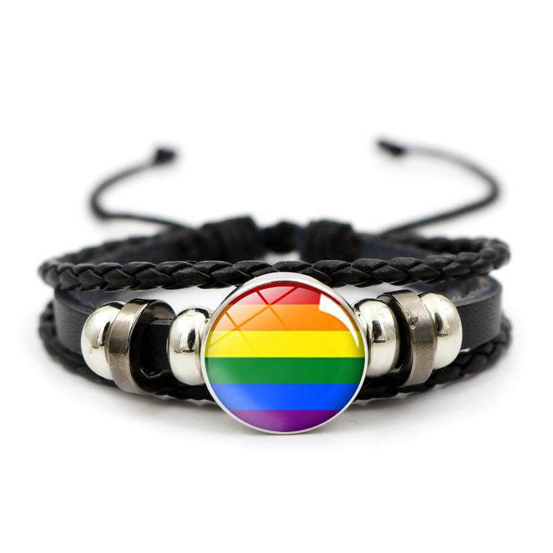 Bracelet Rainbow Flag Glass Photo Women Transgender Symbol Handmade Leather Bracelet Gift Jewelry
