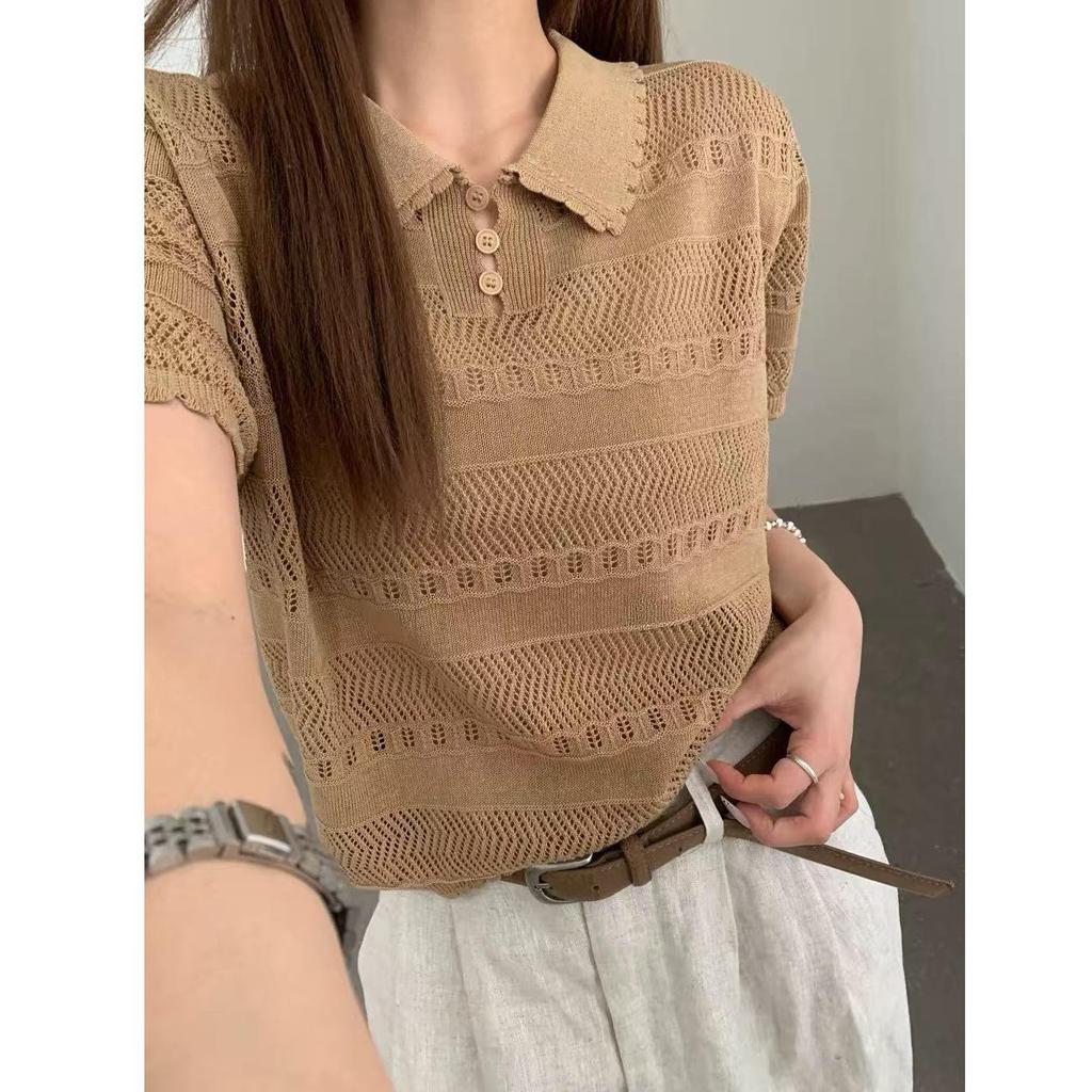 Korean Casual Hollow Out Women's Loose Short Sleeve Top