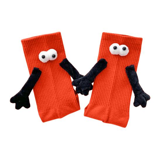1 Pair Magnetic Hand Socks Solid Color Long Socks with 3D Character Arm Holding Hands Wearable Socks Daily Wear