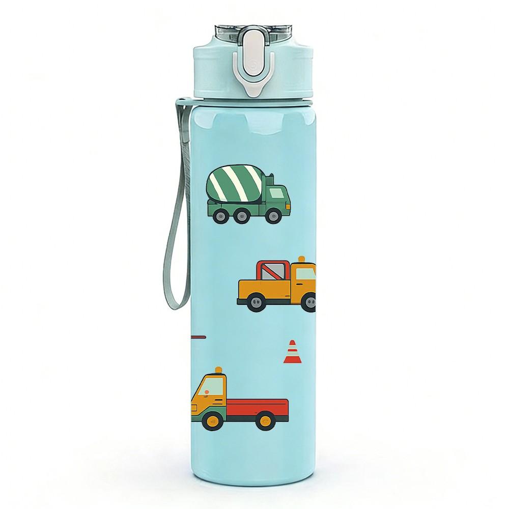 1PC Toy Truck Vehicle Pattern 750ml Color Plastic Sports Water Bottle Leakproof Flip Straw Lid Suitable for Sports Office Home Use