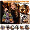 Halloween Pumpkin Skeleton Wreath Acrylic Round Hanging Sign for Window Door Porch Decor