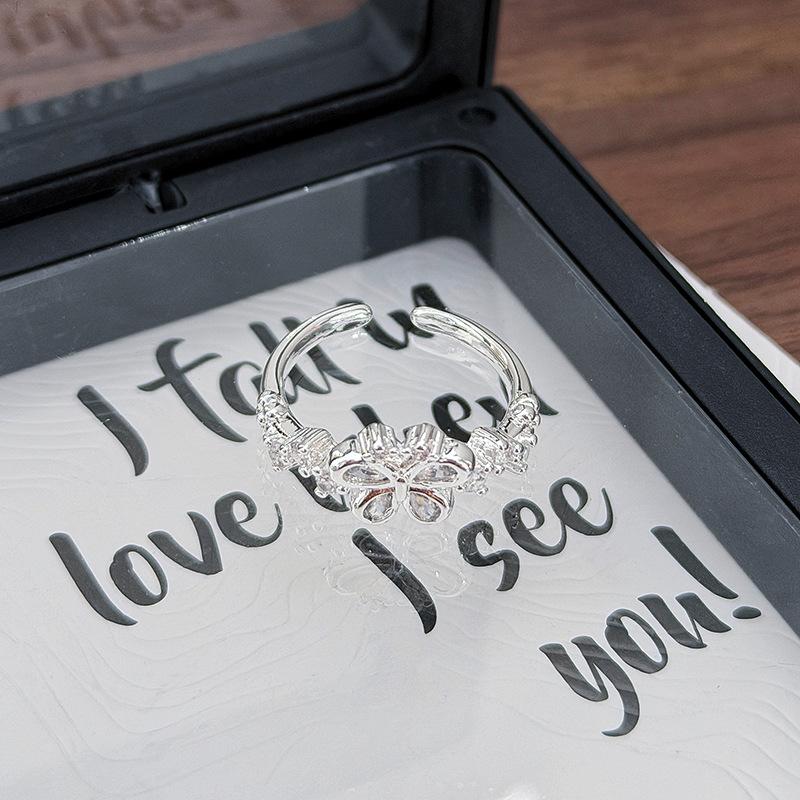 Commuter Sweet Girl Fairy Light Luxury Butterfly Full Diamond Zir*****Pen Ring Niche Premium Sense Stacked Ring Girl