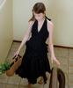 LETTER FROM MOON Punched Lace Halter Neck Sleeveless (Black)