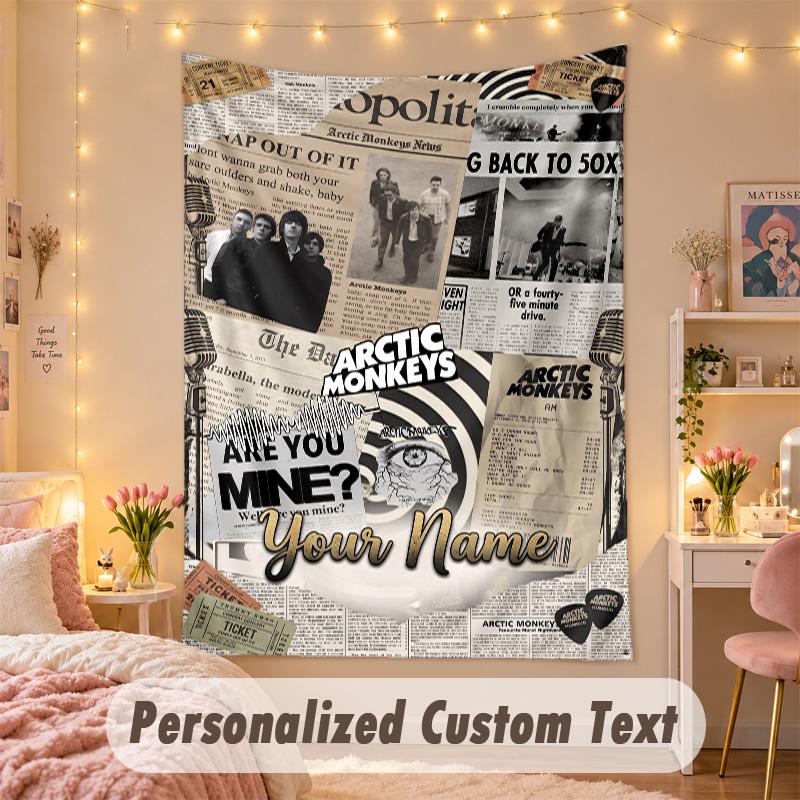 Custom Personalized Tapestry,Arctic Monkeys Print Custom Name Text Wall Art Hanging for Bedroom