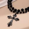 SHIXIN Gothic Style Large Cross Pendant Necklace for Women Vintage Multilayer Black Acrylic Beads Necklace Halloween Accessories