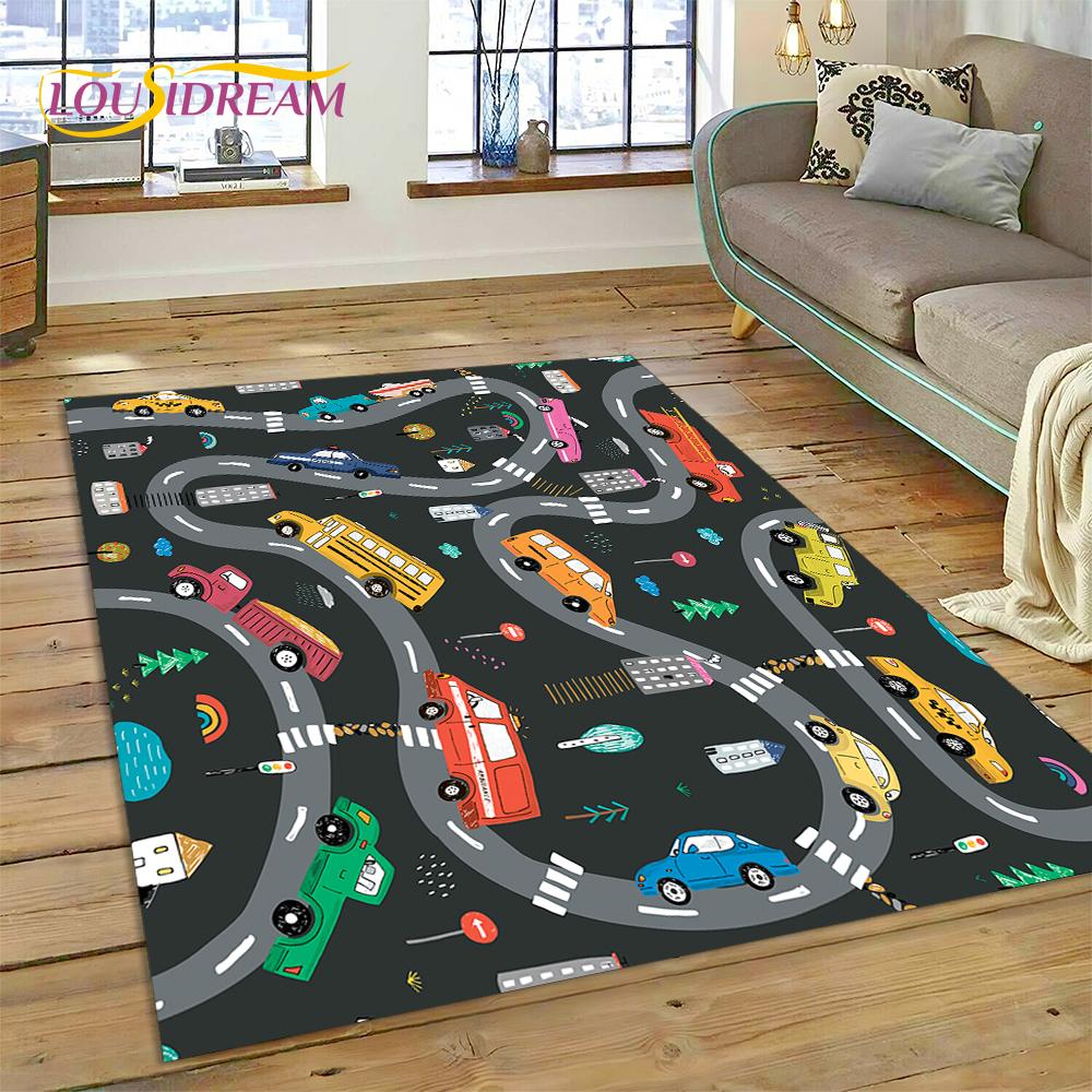 City Traffic Road Map Runway Child PlayMat Highway Playroom Area Rug,Carpet Rug for Living Room Bedroom Sofa Doormat, Non-slip