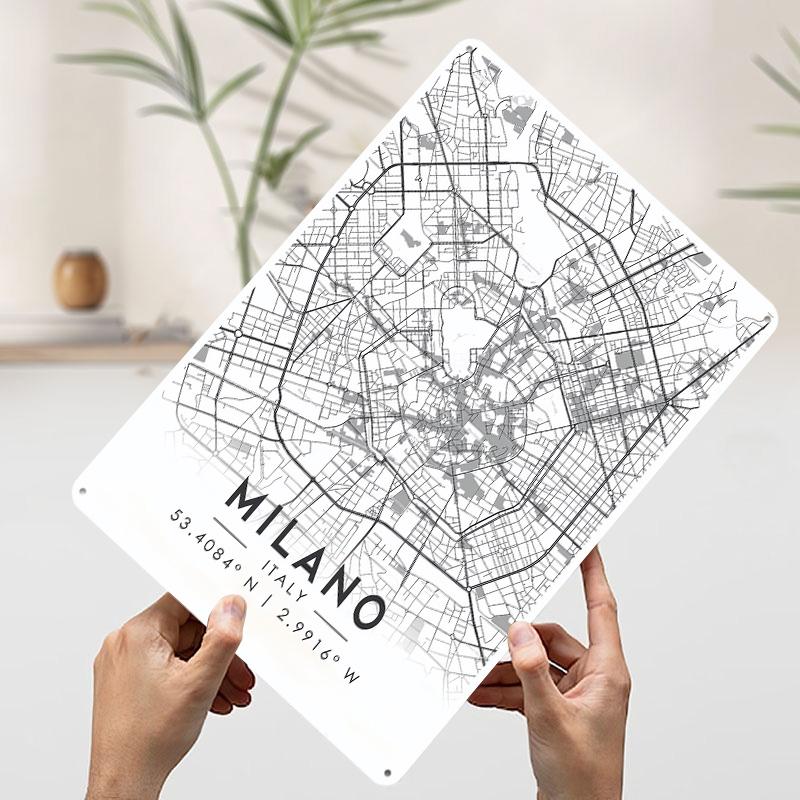 

Milan City Map Poster Customized Wall Art Vintage Metal Signs Retro Tin Plaque for Man Cave Modern Home Decoration Luxury Decor 20x30cm（7.8x11.8inch）