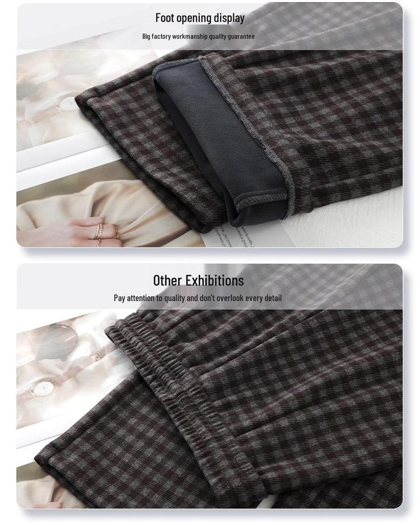 Women's 2024 Winter Wool Plaid Fleece-Lined Elastic Waist Wide-Leg Pants