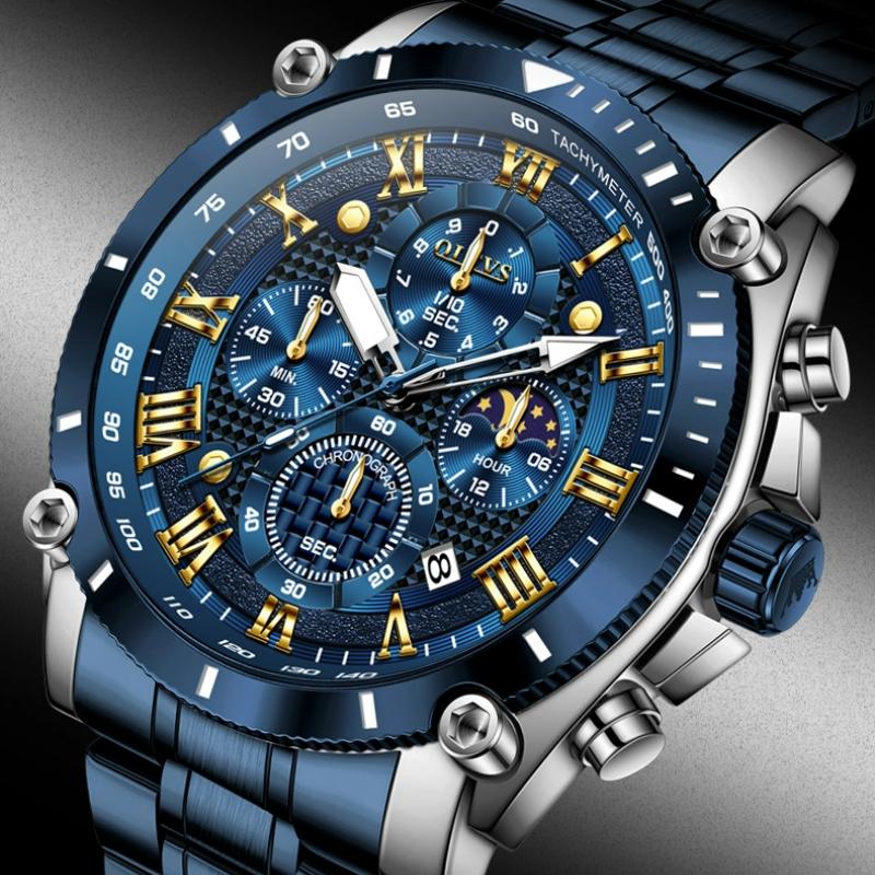 OLEVS Men Watch Top Brand Luxury Watch Men Stainless Steel Waterproof Sport Quartz Chronograph Wrist Watch