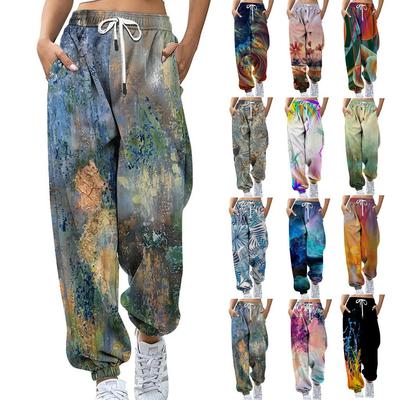 Kadın Modası Günlük Gigital Renkli Baskı Günlük Spor Pantolon Gevşek Pantolon