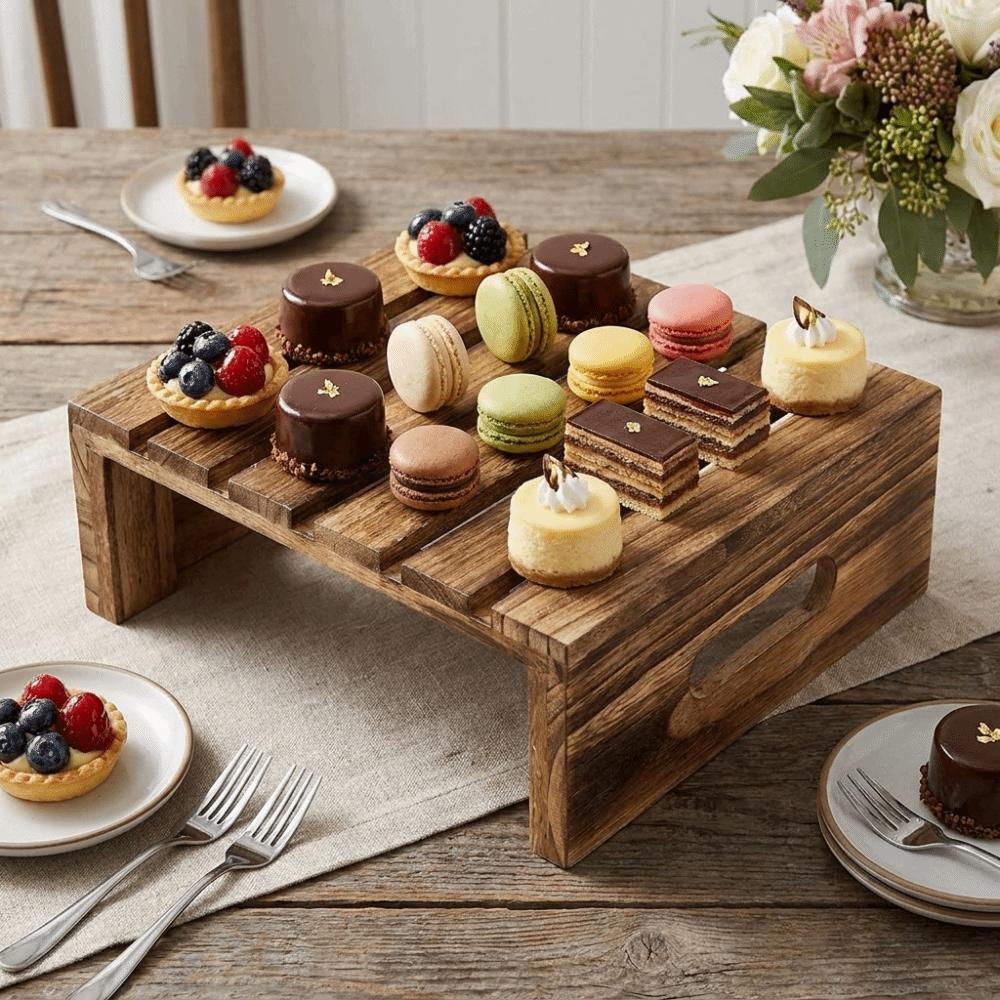 Solid Wood Cake Rack Rustic Serving Stand Dim Sum Rack Dessert Display Stand Kitchen Counter