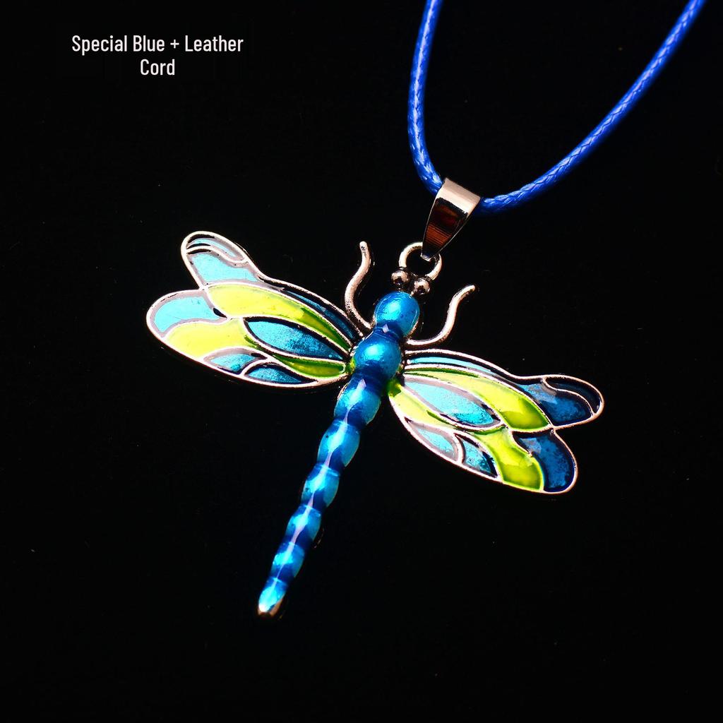 Silver Dragonfly Necklace with Luminous Butterfly - Retro Forest-Inspired