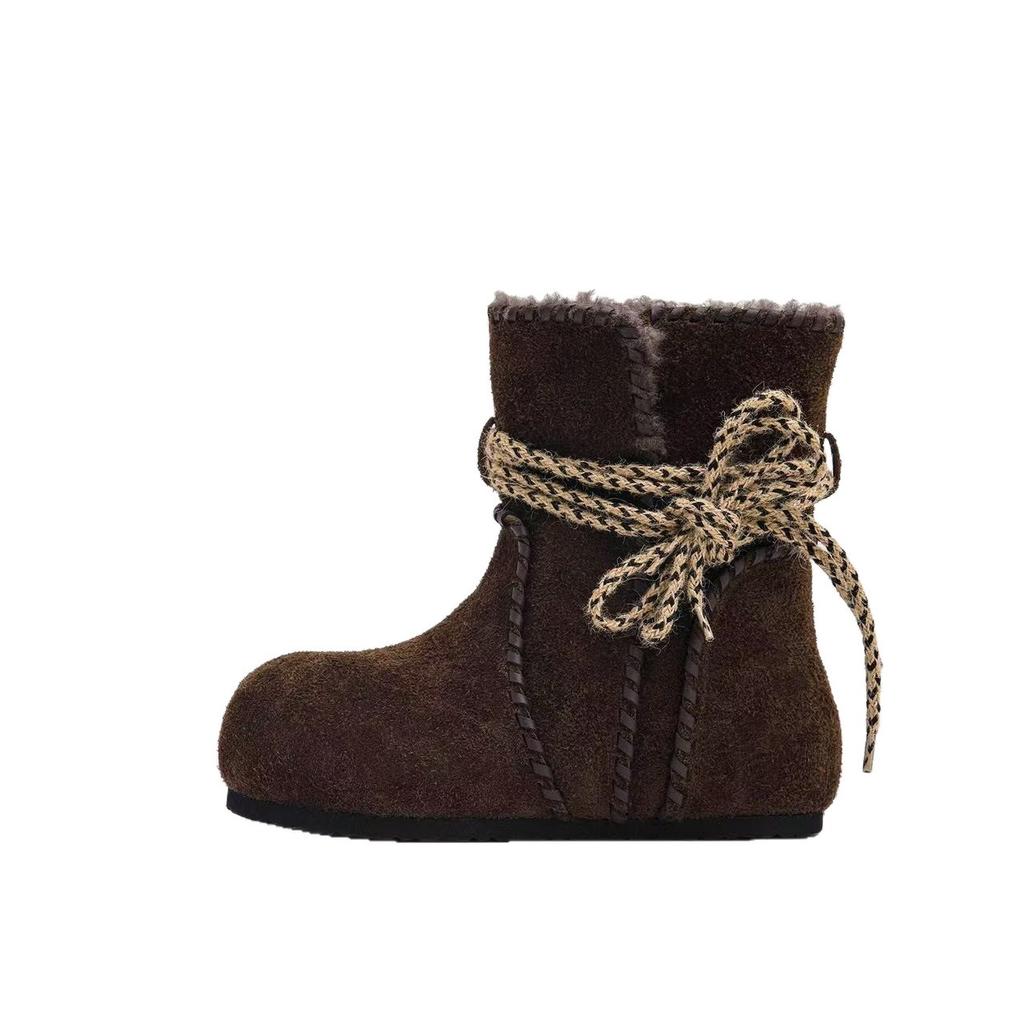 Autumn and Winter New Leather Retro Round Head Inner Strap Versatile Stacked Short Boots Women's Western Boots Martin Boots