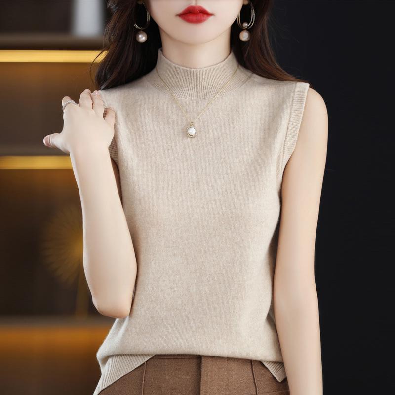 Sleeveless High Neck Slimming Knit Vest for Layering