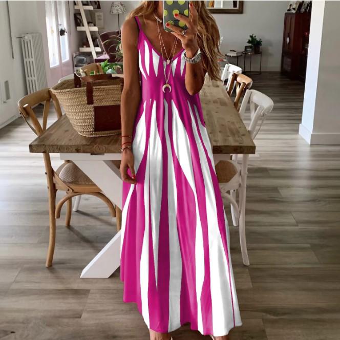 Women's Summer 2026 Color Block Print Loose Sling Dress