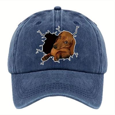 Wall Breaking Dachshund Graphic Baseball Cap Cotton Adjustable Casual Denim Outdoor Hat