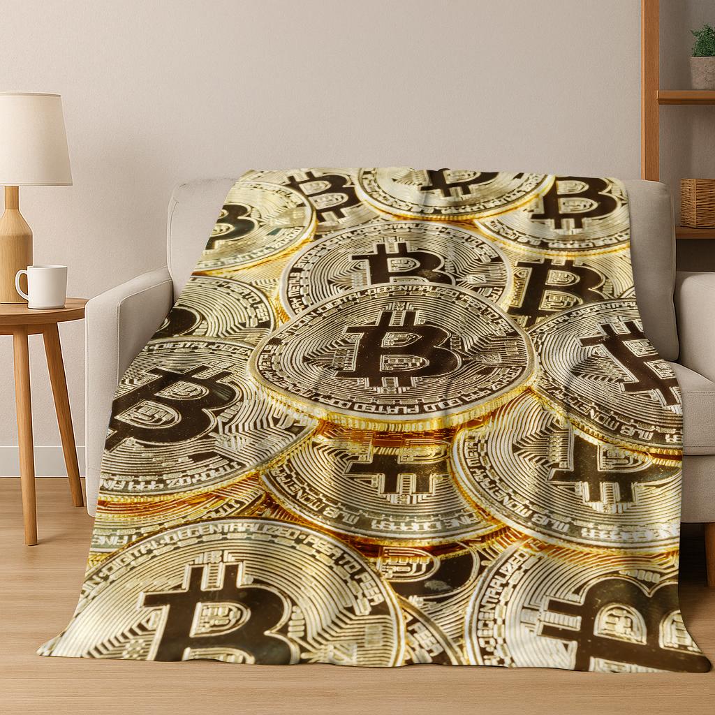 3D HD Bitcoin Money Pattern Flannel Blanket Soft Warm Blanket for Home Bedroom Office Travel Camping Picnic Gift To Friend
