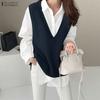 ZANZEA Women Turn Down Collar Long Sleeve Patchwork Casual Blouse