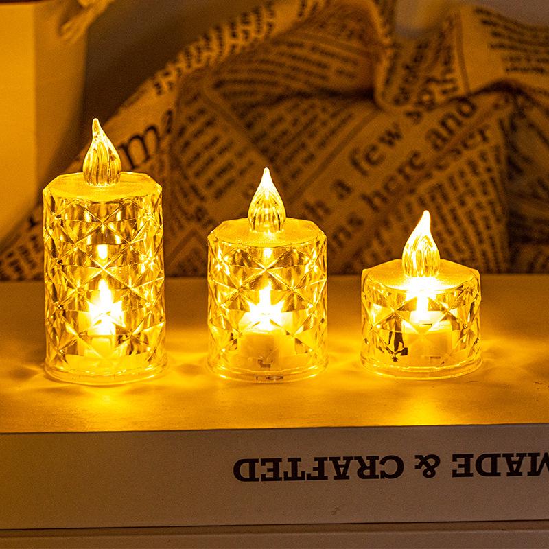 LED Crystal Rhombus Tea Light: Transparent Decorative Candle Lamp for Bar, Birthday, or Atmosphere Lighting