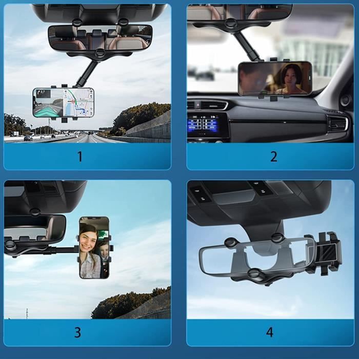 Telefonhållare - Multifunktionell - 360° Roterbar - Svart - Bilspegel - Säker