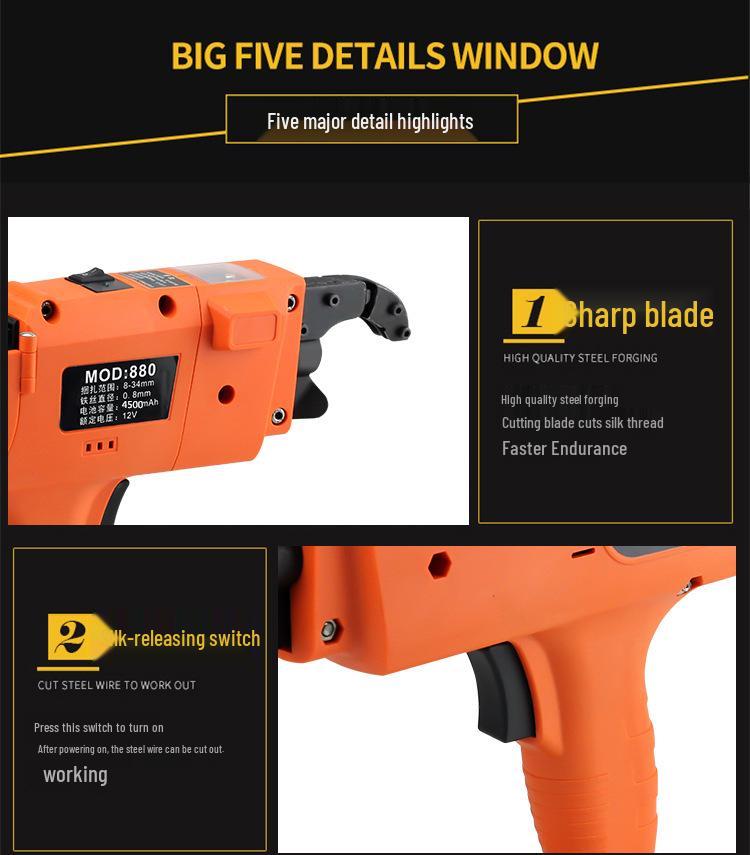 12V Handheld Rechargeable Electric Rebar Tying Machine with Lithium Battery