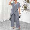European and American cross-border plus-size women's 2026 summer fashion print irregular mid-length top wide-leg pants two-piece set