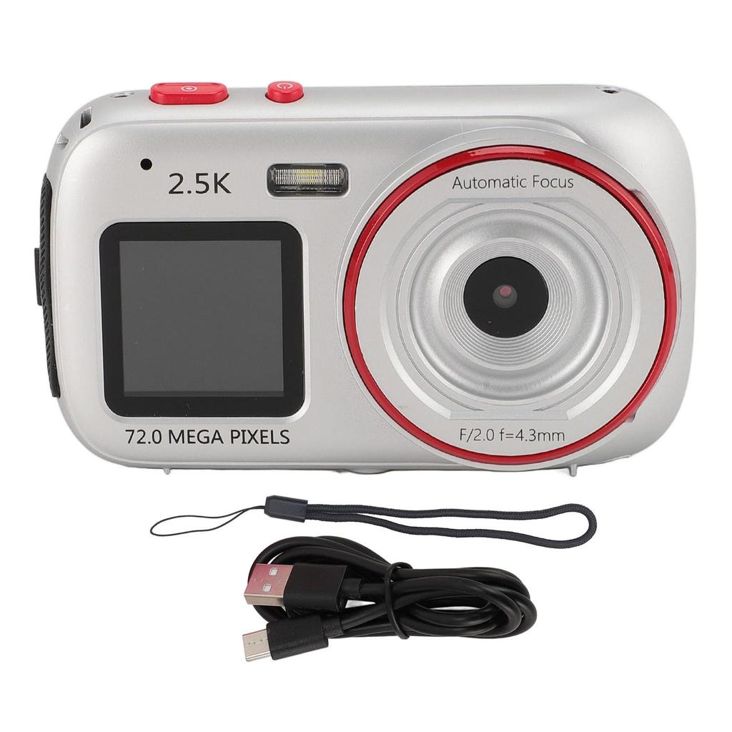 Compact Digital Camera with 2.5K 72MP Photos, 1520P Video Recording, Autofocus Lens, 16X Digital Zoom, MP3 Function, 750mAh Rechargeable Battery,