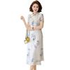 Mid-length Summer Printed Cheongsam for Middle-aged Women