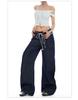 Women's Spliced Double Waistband Curved Leg Jeans - American Design, Loose Fit, Slimming, Wide Leg, for Spring & Autumn 2025