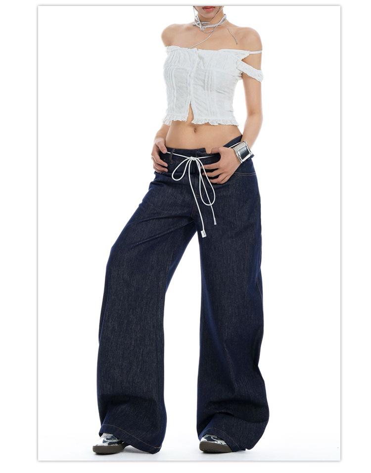 Women's Spliced Double Waistband Curved Leg Jeans - American Design, Loose Fit, Slimming, Wide Leg, for Spring & Autumn 2025