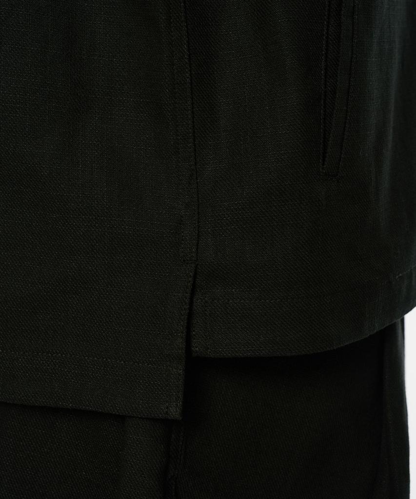 Codemorph Linen Texture Cotton Utility Short Sleeve Shirt Jacket Black