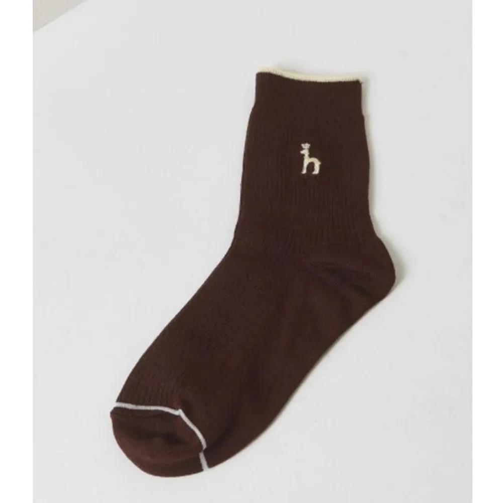 Brown Puppy Embroidery Cotton Blend Mid-calf Socks 3-Piece Set HISS3E303W2