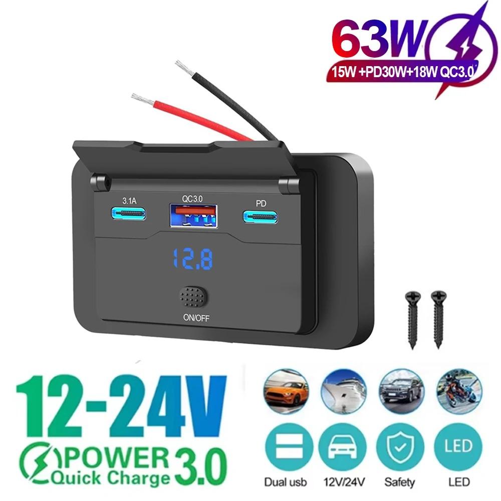 

Dual QC3.0 PD 3 Ports Car Charger Socket USB Panel Fast Charging Car Power Outlet Adapter with Voltage Display for Bus RV ATV Truck Boat 12V 24V CHINA персик слоеного