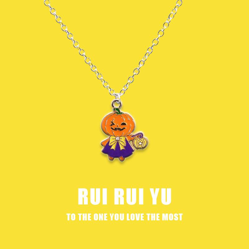 RUI RUI YU Halloween Pumpkin Ghost Necklace Pendant Necklace for Women Men Girlfriend Couple Lover Jewelry Gift