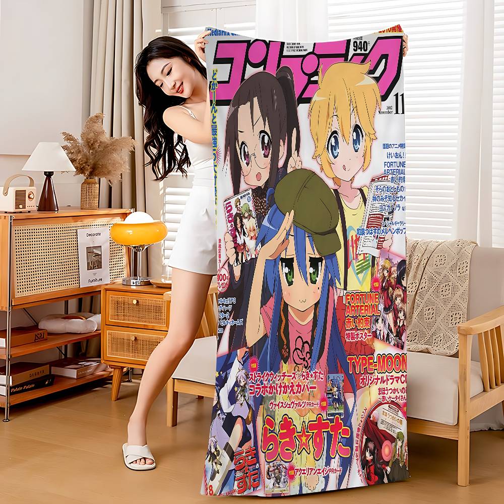 Lucky Star Comedy Anime Bath Towel Microfiber Soft Water Absorbing Breathable For Girl Kids Decorative Cartoon Beach Towel
